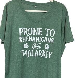 Green Graphic Tee with Fun Slogan- 2XL